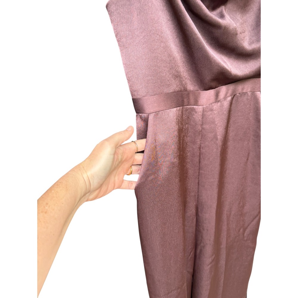 Reiss Chocolate Brown Satin Jumpsuit with Side Slits - Picture 4 of 9